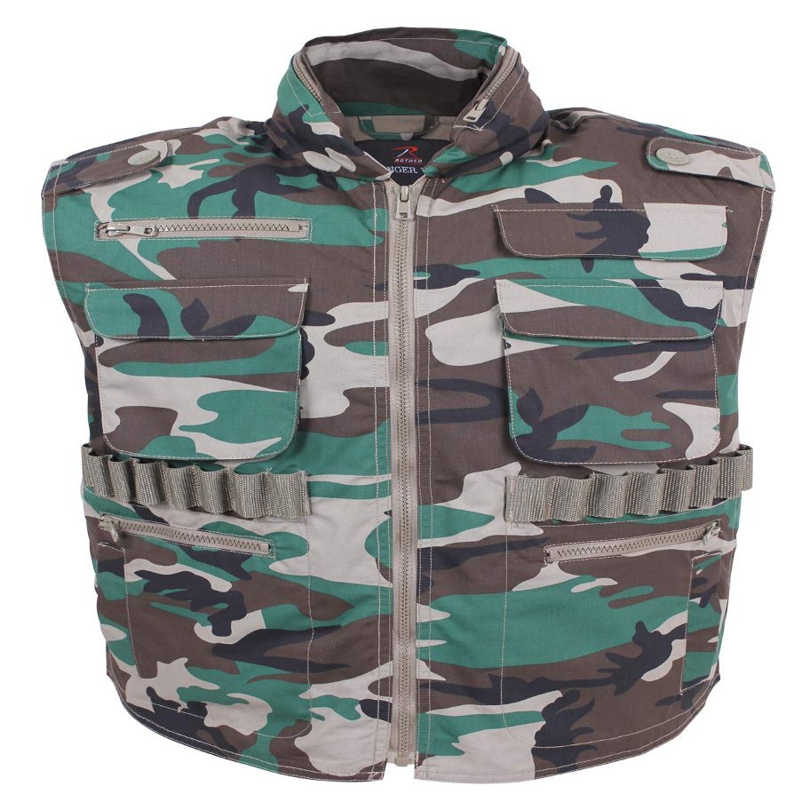 Rothco Ranger Vest Tactical Outdoor Hunting Camping Utility Cargo Vest with Storage Pockets, Woodland Camo, S