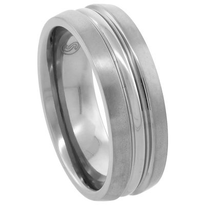7mm Titanium Wedding Band Ring for Men Polished Convex Center Matte Edges Comfort-fit Size 13.5