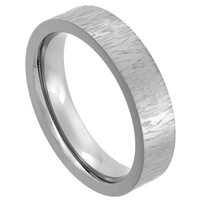 5mm Titanium Pipe Cut Wedding Band Ring for Men Rain Pattern Finish Comfort Fit Size 11.5