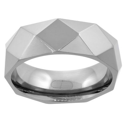 8mm Titanium Faceted Wedding Band Ring for Men Polished Comfort Fit Size 13.5