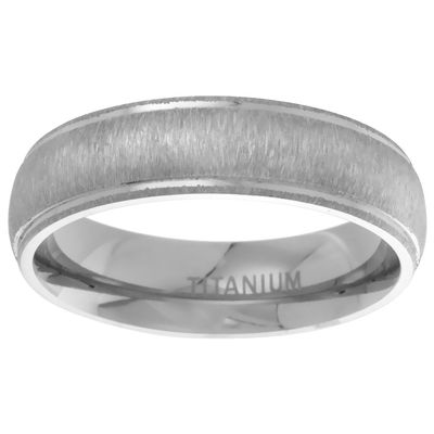 6mm Titanium Brushed Center Domed Wedding Band Ring for Men Raised Edges Comfort Fit Size 13.5