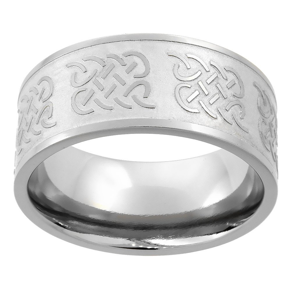 10mm Titanium Pipe Cut Celtic Knot Wedding Band Ring for Men Comfort Fit Size 13.5