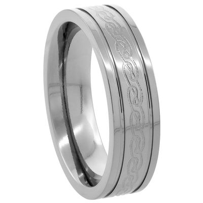 6mm Titanium Pipe Cut Celtic Knot Wedding Band Ring for Men Etched Pattern Grooved Edges Comfort Fit Size 13