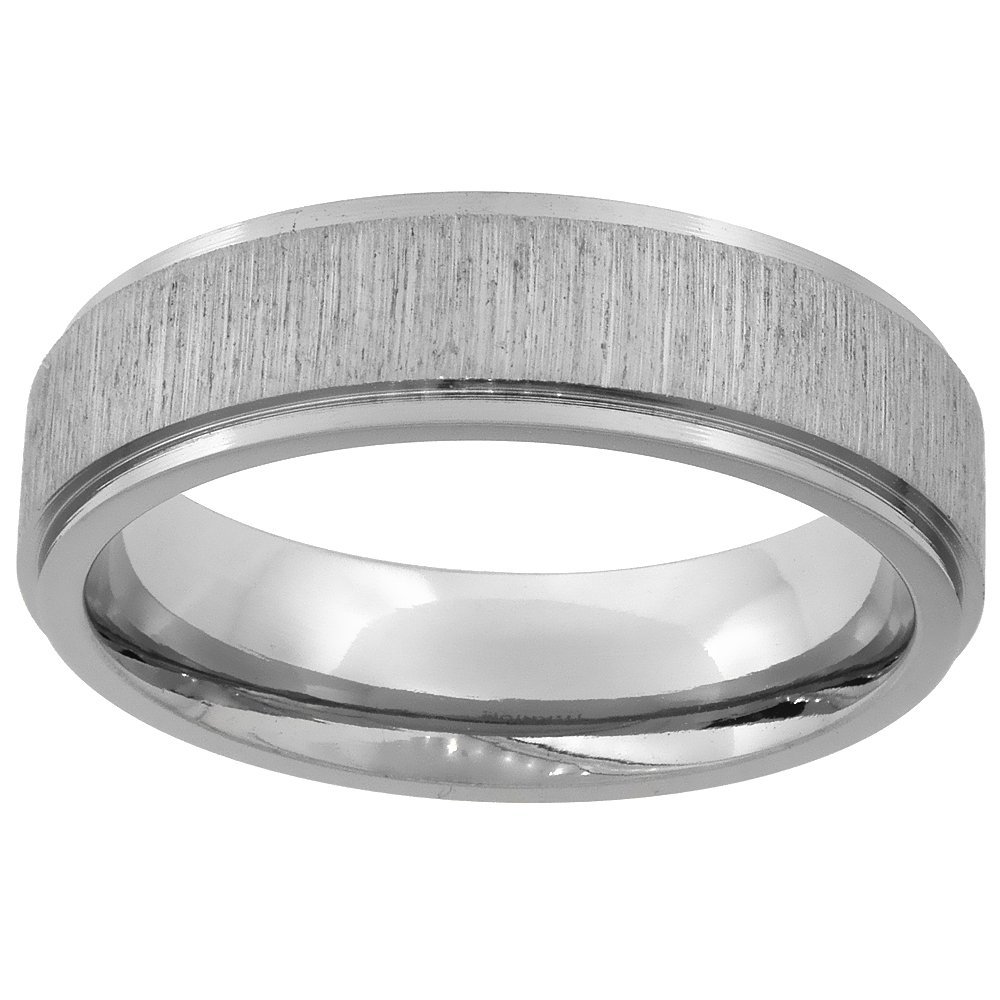 6mm Titanium Brushed Center Wedding Band Ring for Men Recessed Edges Comfort Fit Size 11.5