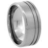 9mm Titanium Pipe Cut Wedding Band Ring for Men 2 Stripes Beveled Edges Brushed Finish Comfort Fit Size 14 view 3