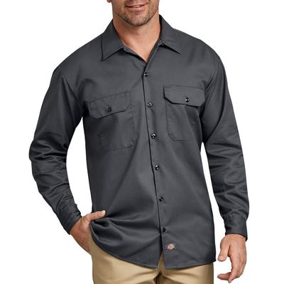 Dickies Men's Long Sleeve Work Shirt, Charcoal, Small