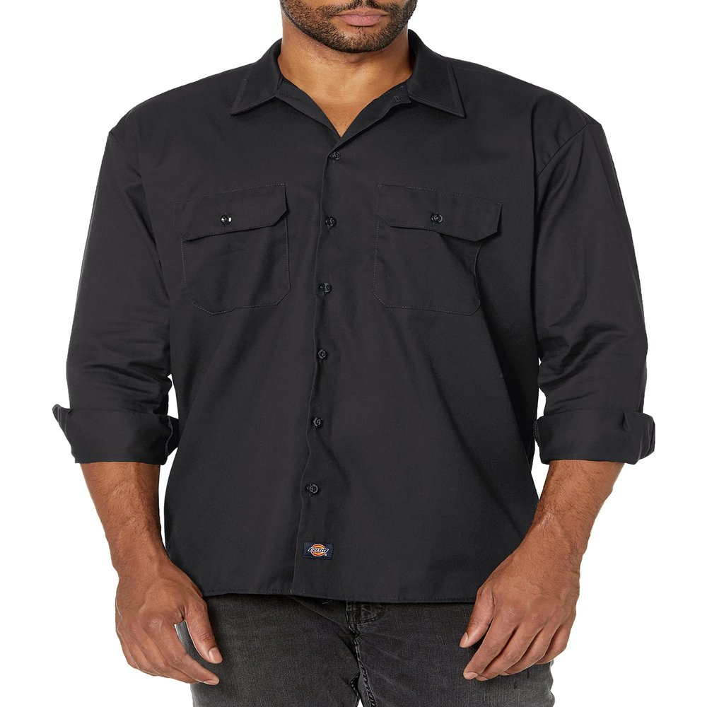 Dickies mens Long-sleeve work utility button down shirts, Black, Medium US