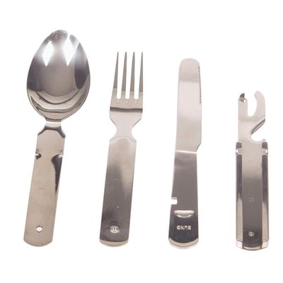 MFH - Set of 4 Cutlery in Steel, Strong Hold, Silver Colour