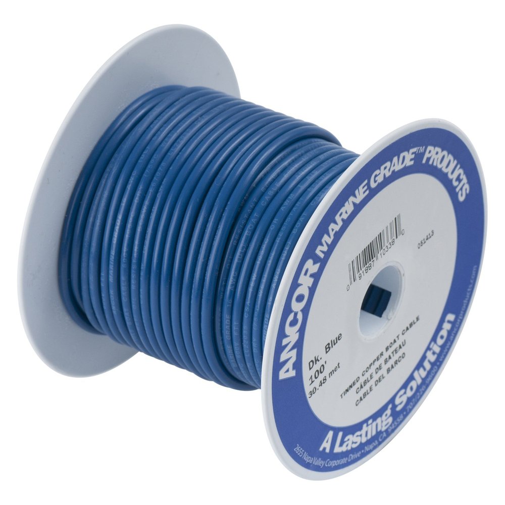 Ancor 104110 Marine Grade Electrical Primary Tinned Copper Boat Wiring (14-Gauge, Dark Blue, 100-Feet)