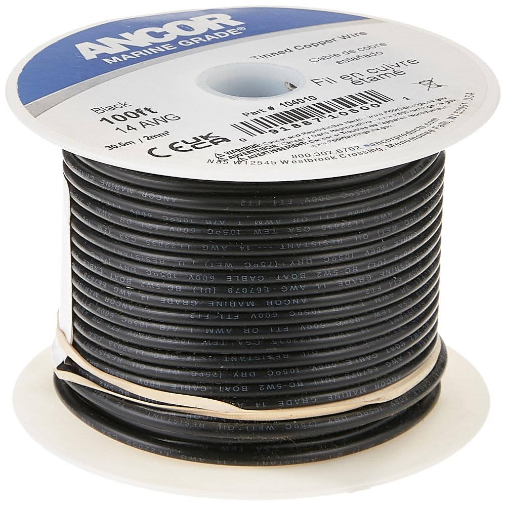 Ancor 104099 Marine Grade Electrical Primary Tinned Copper Boat Wiring (14-Gauge, Black, 1000-Feet)