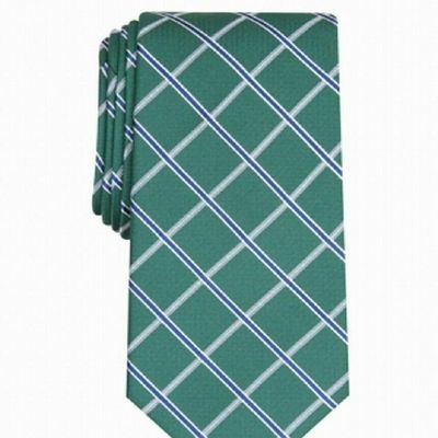 Club Room Mens Mandel Grid Silk Blend Checkered Neck Tie Green O/S