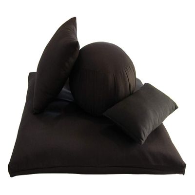 Kapok Zafu, Zabuton and Support Meditation Cushions Set (4pc), Brown