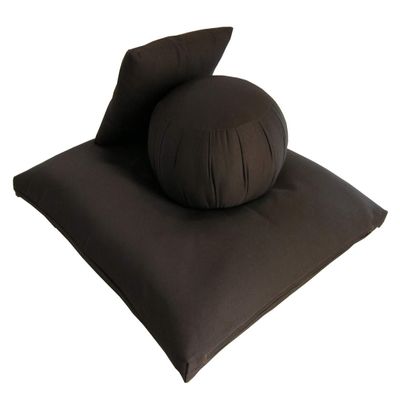 Kapok Zafu, Zabuton and Support Meditation Cushion Set (3pc), Brown