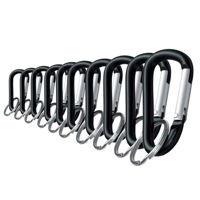 Lucky Line Aluminum Large 3-1/8" Carabiner Clip Set, Snap-Link C-Shape Heavy Duty Key Chain, Nickel-Plated Key Ring, Light Weight and Durable, Black, 10 Pack
