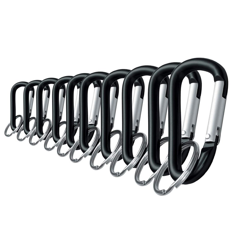 Lucky Line Aluminum Large 3-1/8" Carabiner Clip Set, Snap-Link C-Shape Heavy Duty Key Chain, Nickel-Plated Key Ring, Light Weight and Durable, Black, 10 Pack