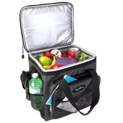 Koolatron Electric Portable Cooler Plug in 12V Car Cooler Bag, 14 qt (13 L) Black/Gray Soft-Sided Portable Car Fridge w/DC Power Cord, Adjustable Shoulder Strap, Cord Storage, Road Trip.