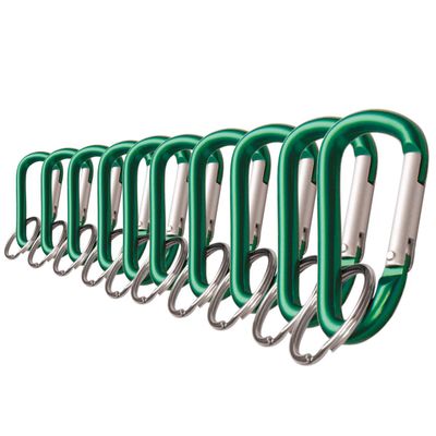 Lucky Line Aluminum Large 3-1/8" Carabiner Clip, Snap-Link C-Shape Heavy Duty Key Chain, Nickel-Plated Key Ring, Light Weight and Durable, Green, 10 Pack