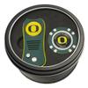 Team Golf NCAA Oregon Ducks Tin Gift Set with Retractable Divot Tool and Golf Chip Gift Set Retractable Divot Tool & Chip, Includes 2 Double-Sided Enamel Ball Markers, Patented Design, Less Damage to Greens, Retractable Mechanism view 1