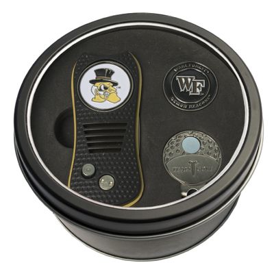 Team Golf NCAA Wake Forest Demon Deacons Tin Gift Set with Retractable Divot Tool, Cap Clip, and Ball Marker Gift Set Retractable Divot Tool, Cap Clip, & 2 Double-Sided Enamel Ball Markers, Patented Design, Less Damage to Greens, Retractable Mechanis