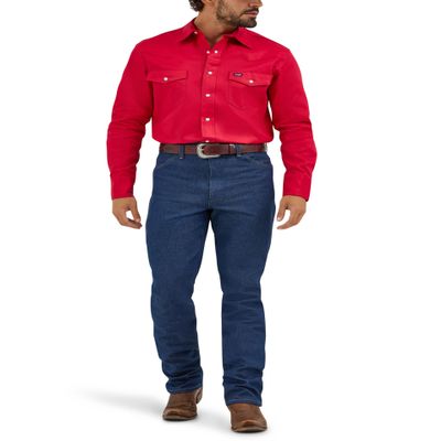 WranglermensCowboy Cut Western Long Sleeve Snap Work Shirt Firm Finish Red