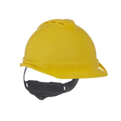 MSA 10034029 V-Gard 500 Cap Style Safety Hard Hat with 6-Point Fas-Trac III Ratchet Suspension | Polyethylene Shell, Superior Impact Protection, Self Adjusting Crown Straps - Standard Size in Yellow