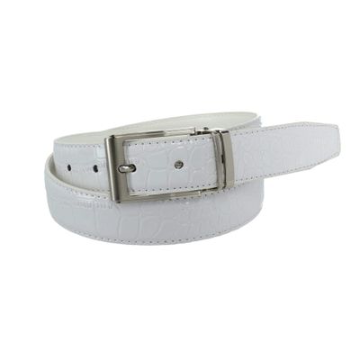 CTM Big & Tall Leather Croc Print Dress Belt with Clamp On Buckle, 48, White