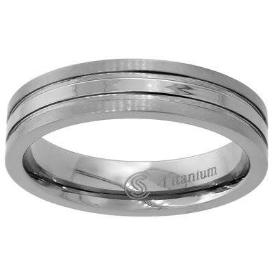 5mm Titanium Stripe Center Pipe Cut Wedding Band Ring for Men Comfort Fit Size 13