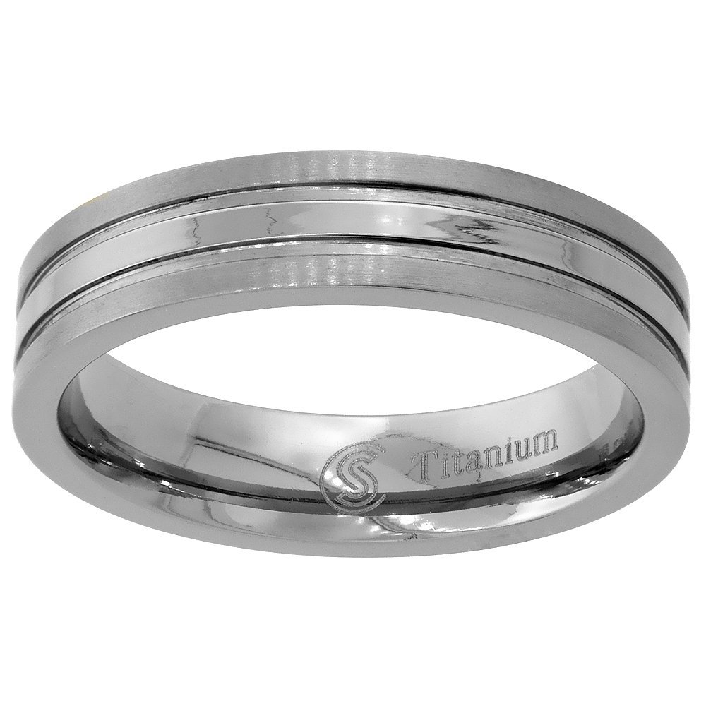5mm Titanium Stripe Center Pipe Cut Wedding Band Ring for Men Comfort Fit Size 13