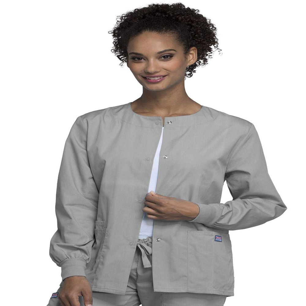 Cherokee Women's Snap Front Warm Up Jacket, Gray, X-Small