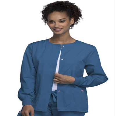 Cherokee Women's Snap Front Warm Up Jacket, Caribbean Blue, Small
