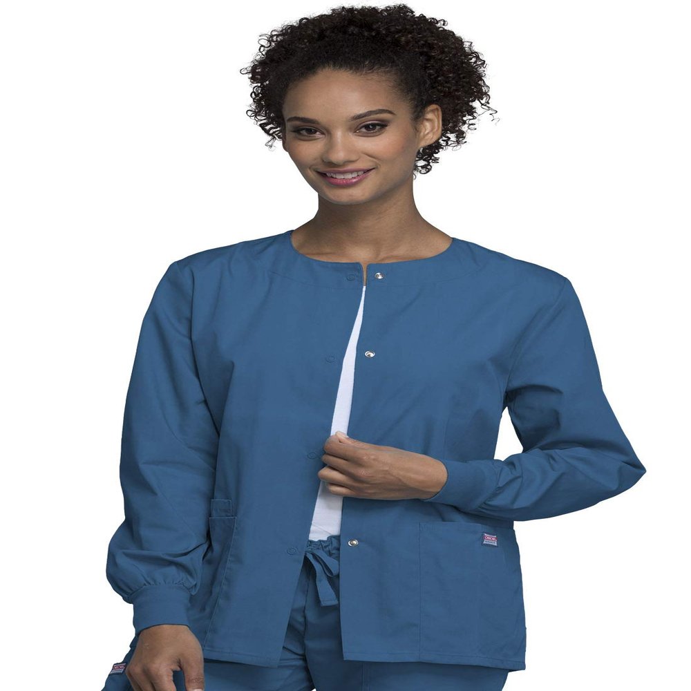 Cherokee Women's Snap Front Warm Up Jacket, Caribbean Blue, Small