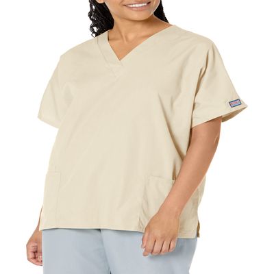 Cherokee Women's V Neck Scrubs Shirt, Khaki, Small