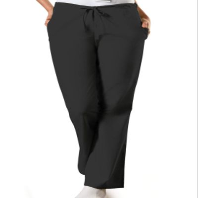 Cherokee Women's Fashionable Flare Leg Drawstring Pant, Black, Large Petite