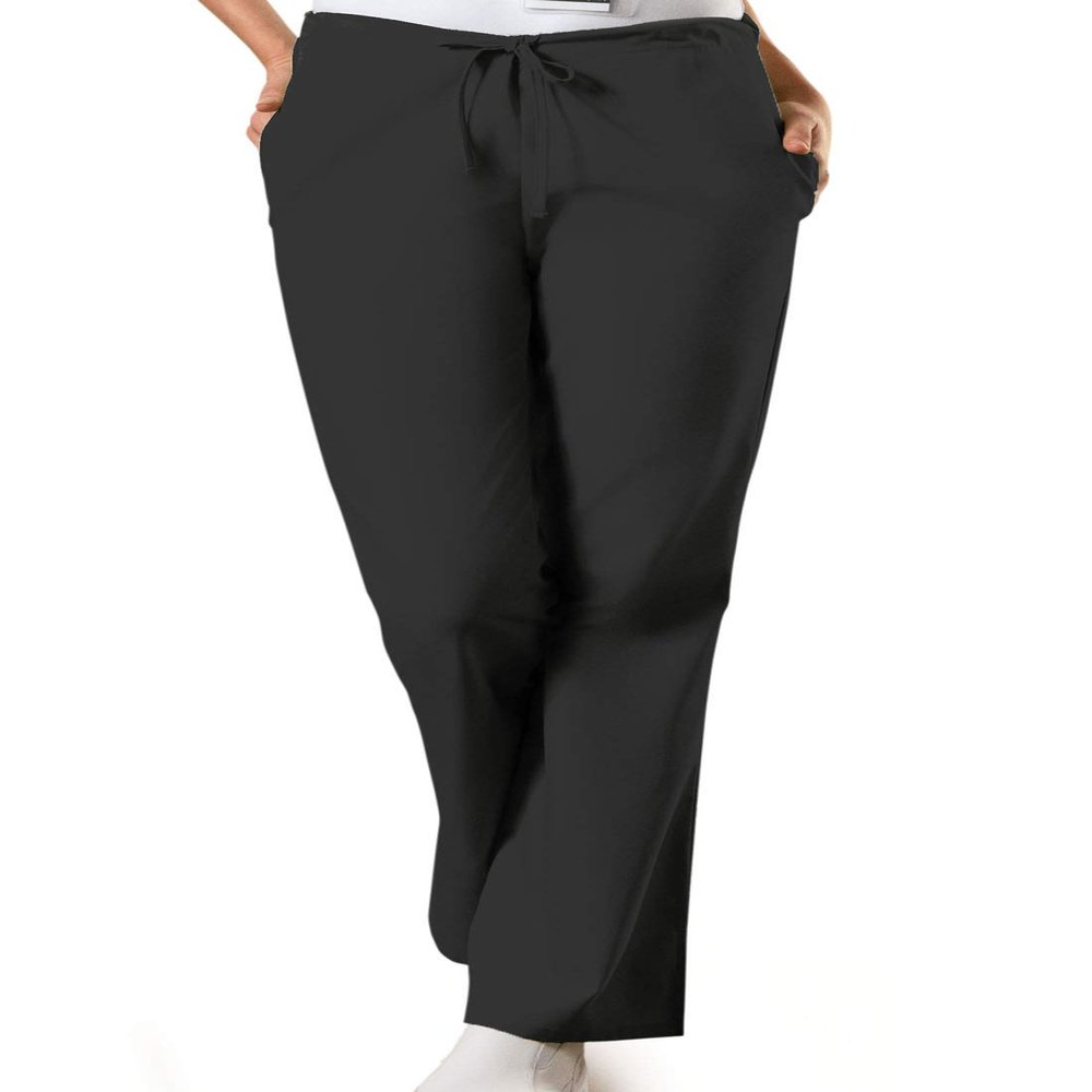 Cherokee Women's Fashionable Flare Leg Drawstring Pant, Black, Large Petite