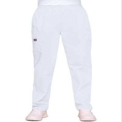 CHEROKEE Women's Workwear Elastic Waist Cargo Scrubs Pant, White, X-Small