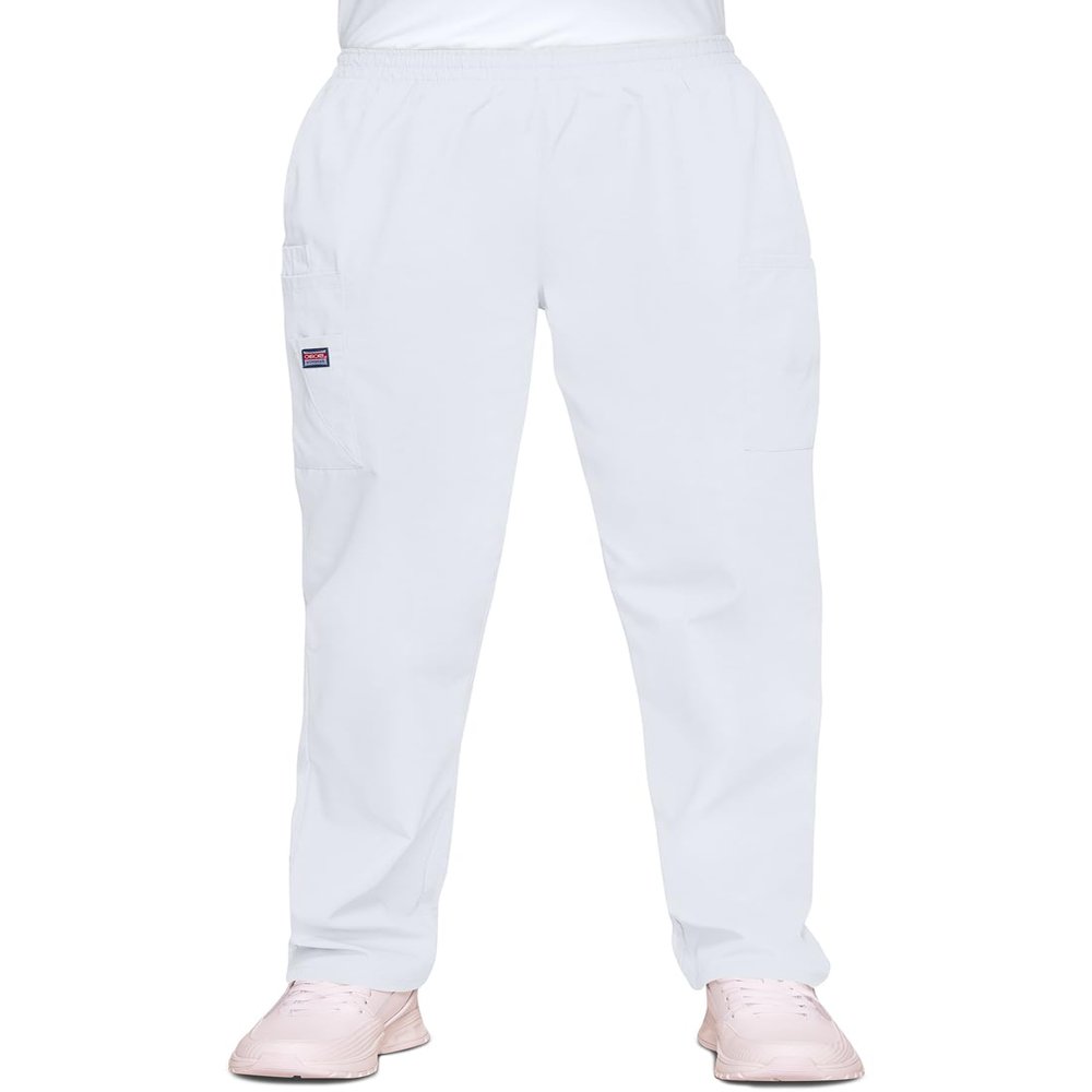 CHEROKEE Women's Workwear Elastic Waist Cargo Scrubs Pant, White, X-Small