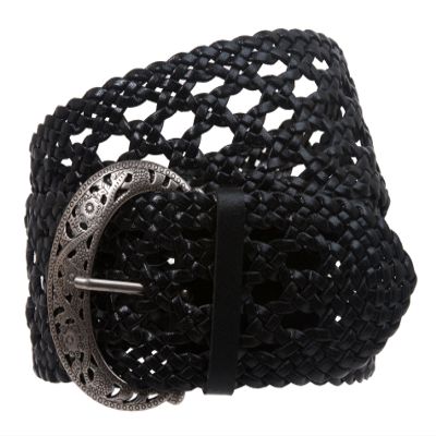 2 1/2" Wide Perforated Braided Woven Leather Belt Size: S/M - 37 END-TO-END Color: Black