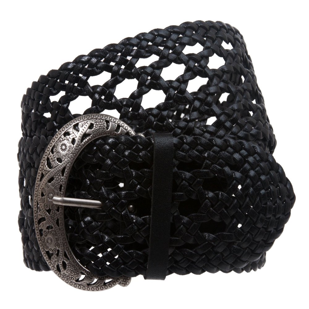 2 1/2" Wide Perforated Braided Woven Leather Belt Size: S/M - 37 END-TO-END Color: Black