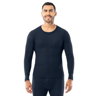 Indera Men's Traditional Waffle Thermal Underwear Long Sleeve Shirt, Vintage Navy, Large