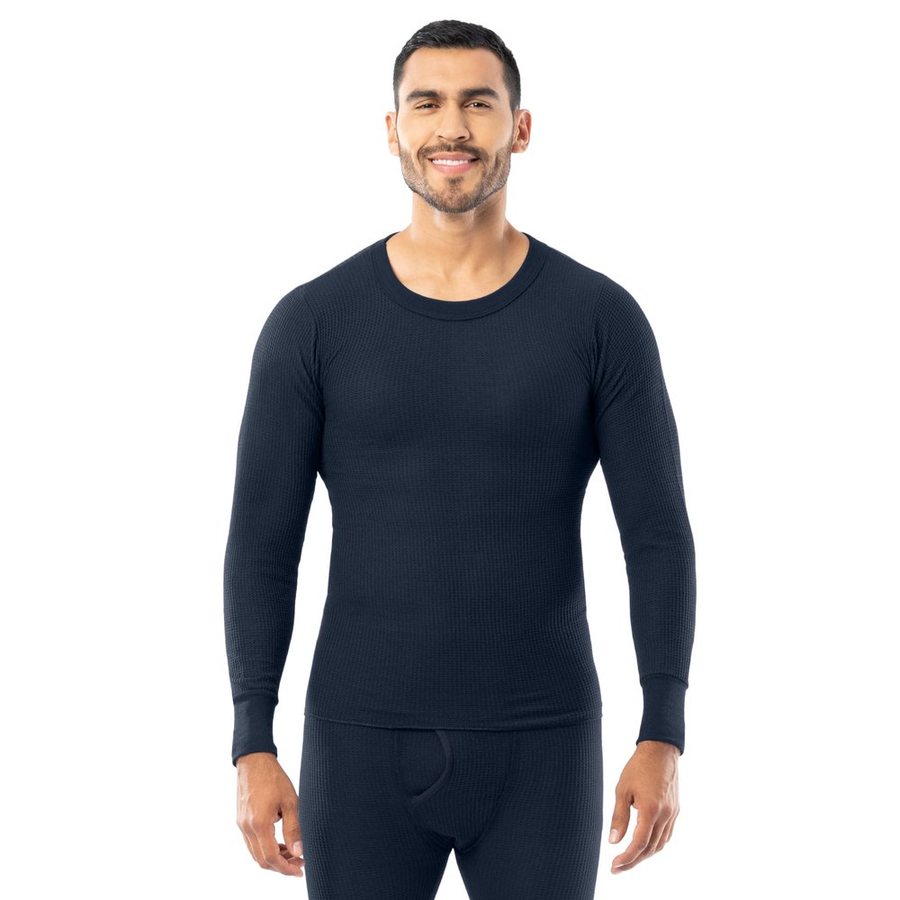 Indera Men's Traditional Waffle Thermal Underwear Long Sleeve Shirt, Vintage Navy, Large
