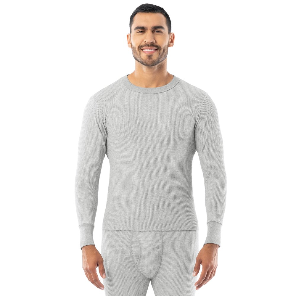 Indera Men's Traditional Waffle Thermal Underwear Long Sleeve Shirt, Heather Grey, 2X