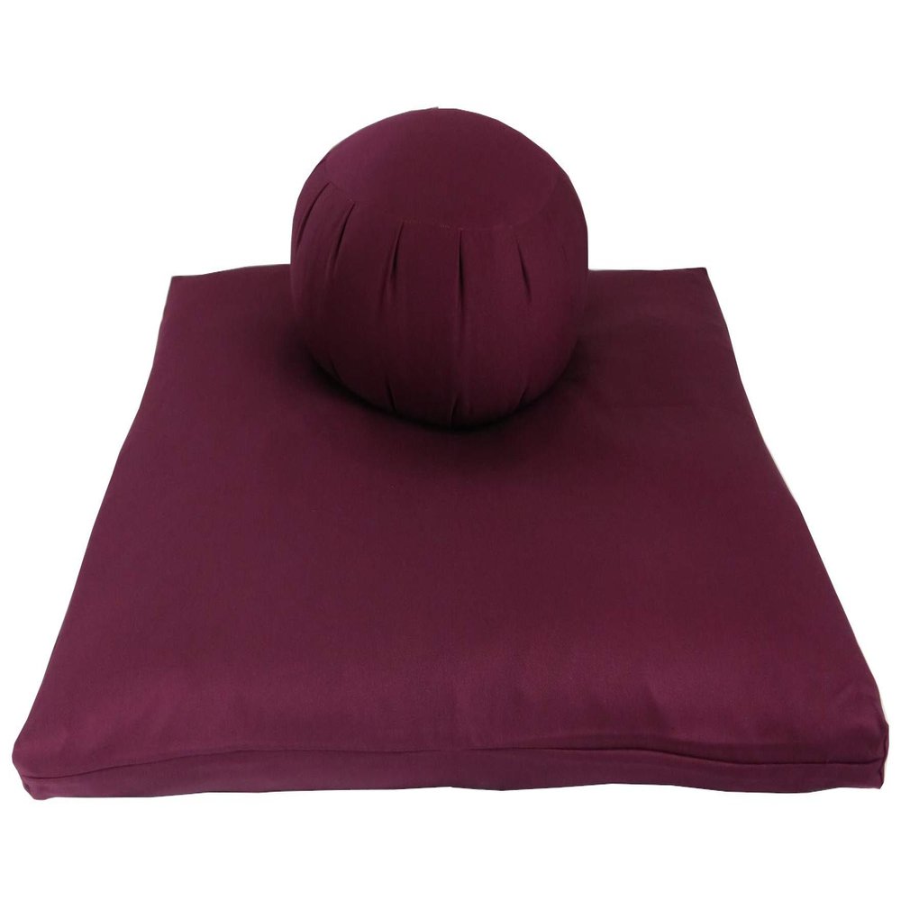 Buckwheat Zafu and Zabuton Meditation Cushion Set (2pc), Burgundy