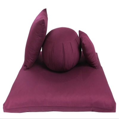 Kapok Zafu, Zabuton and Support Meditation Cushions Set (4pc), Burgundy