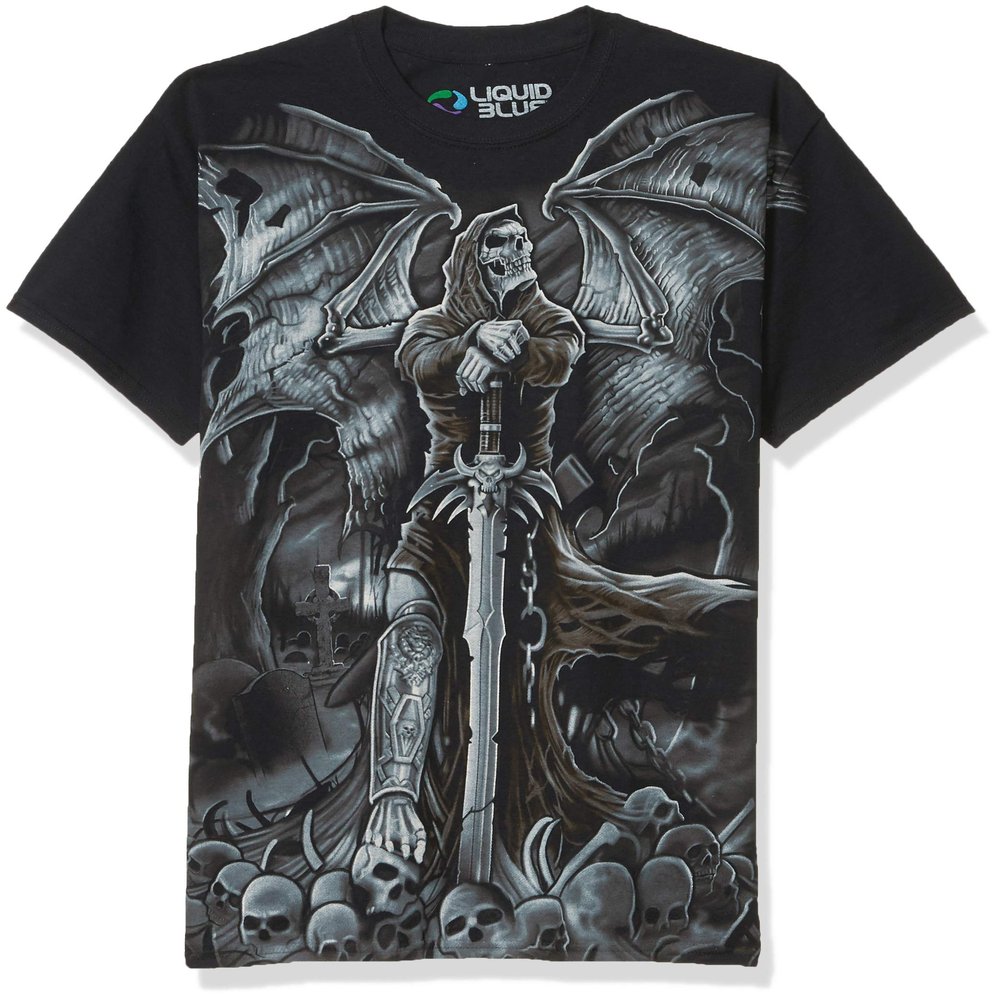 Liquid Blue mens Gravestone Reaper T-shirt T Shirt, Black, X-Large US