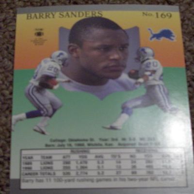 1991 Fleer Ultra Barry Sanders # 169 NFL Football Card
