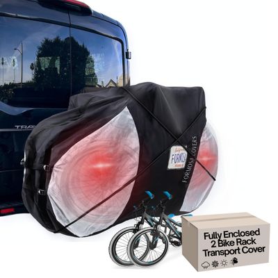 Formosa Covers 2025 STRONGER Zippers Travel Bike Transport Cover for Rear Hitch Mount Rack on Car, Truck, RV, SUV - License Plate Holder - Fully Encloses Bike - Clear Tail Light (Dual (1-2 Bikes))