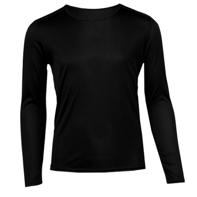 Hot Chillys Youth Pepper Skins Crewneck Moisture-Wicking Soft Midweight Thermal Long Sleeve Base Layer Top, Black, Large