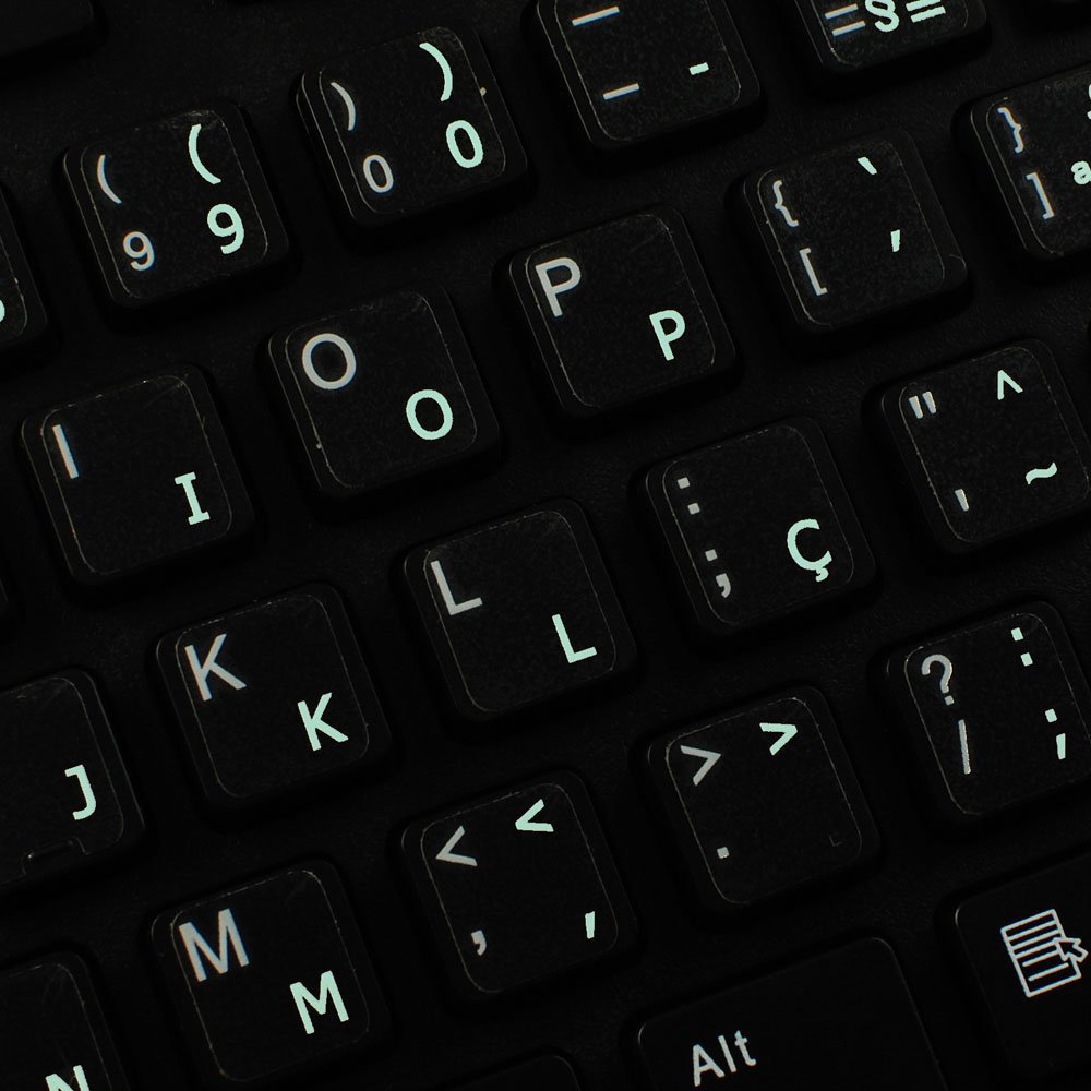 Portuguese Brazilian Keyboard Stickers with White Lettering ON Transparent Background