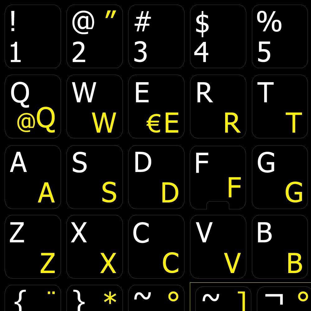 Spanish (Latin American)-English Non-Transparent Keyboard Sticker ON Black Background