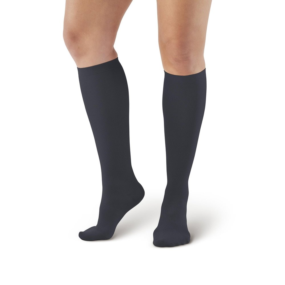 Ames Walker AW 112 Women's Microfiber Knee High Socks 15-20 mmHg Black XL